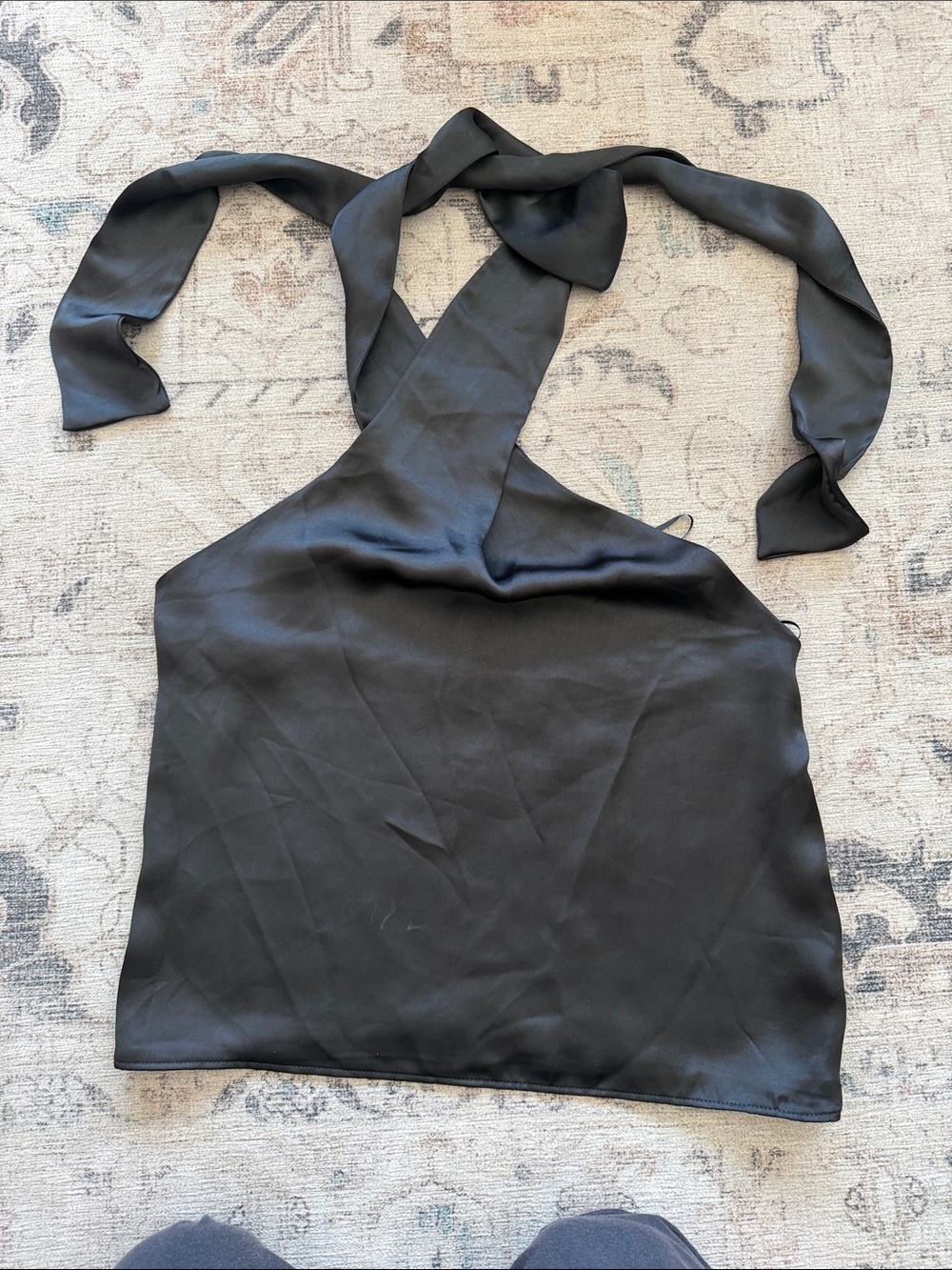 Zara Black Satin Halter Tie Camisole Top